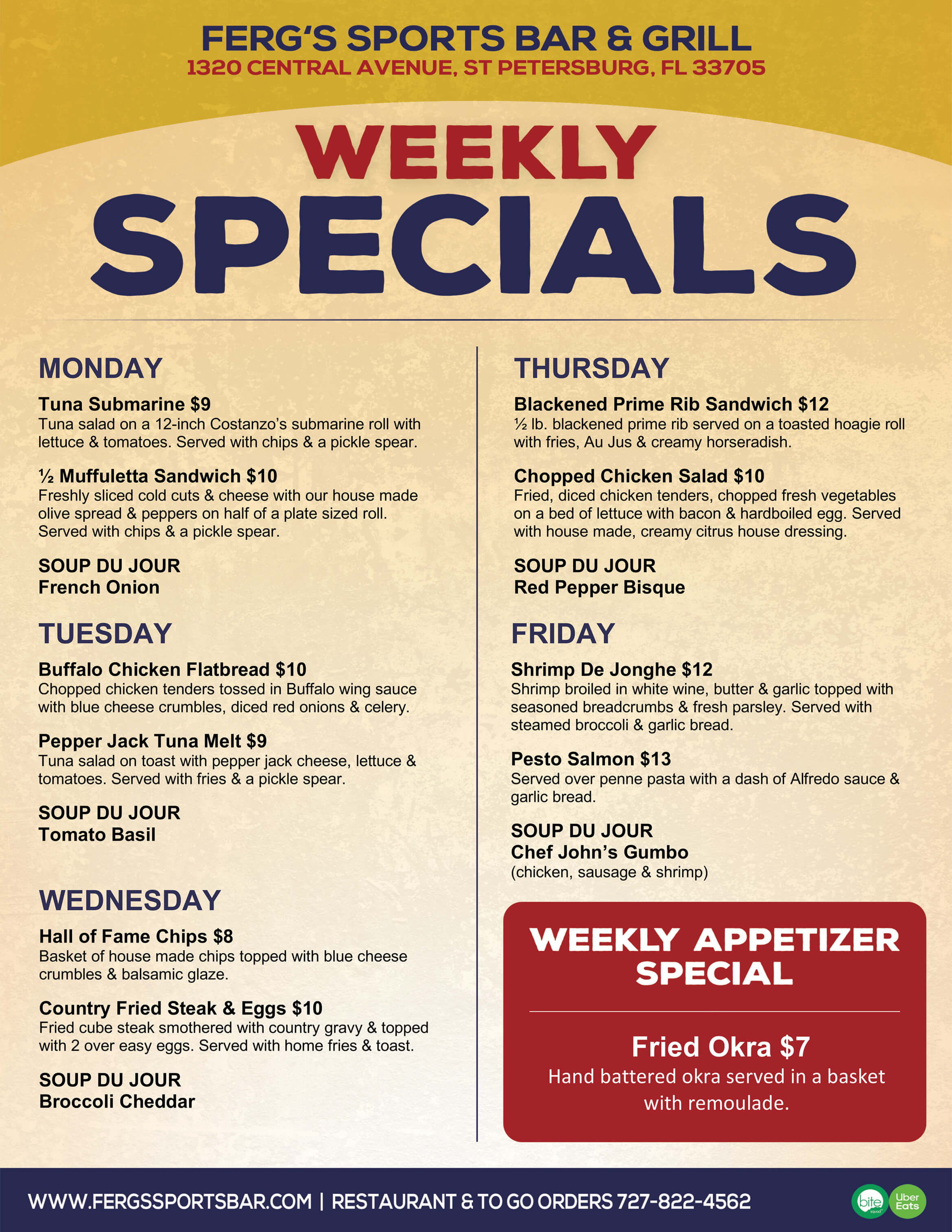 Weekly Specials Ferg s Sports Bar