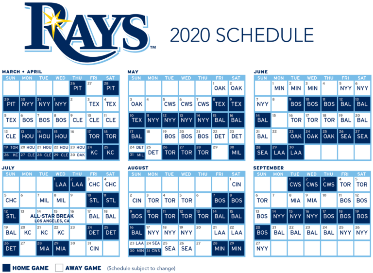 2020 tampa bay rays schedule